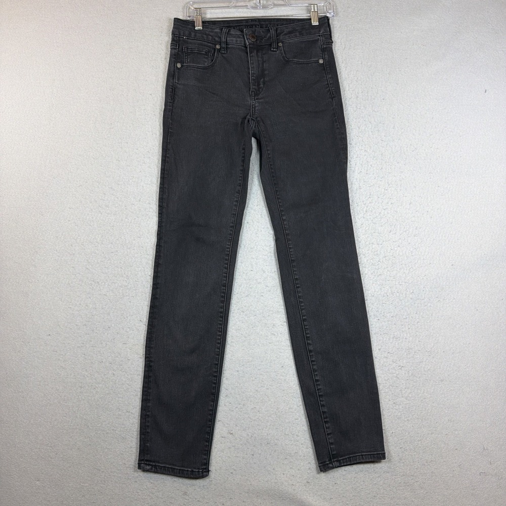 American Eagle Next Level Stretch Black Skinny Jeans Mid Rise Woman Size 6 Long